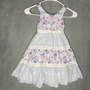 Tommy Bahama girls 5 floral pastel dress criss cross back sundress lace tiered
